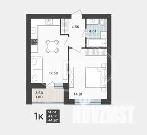 1-к квартира, вторичка, 43м2, 1/9 этаж