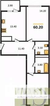 2-к квартира, вторичка, 60м2, 2/9 этаж