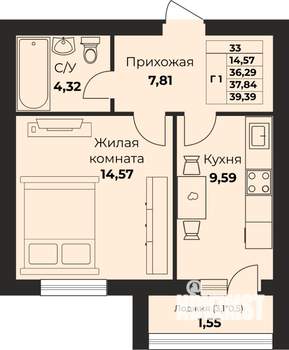 1-к квартира, вторичка, 35м2, 7/9 этаж