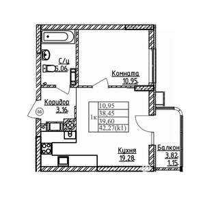 1-к квартира, строящийся дом, 40м2, 7/9 этаж