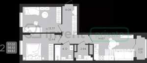 2-к квартира, вторичка, 58м2, 2/9 этаж