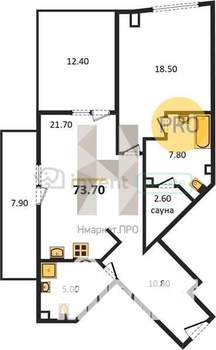 1-к квартира, вторичка, 74м2, 9/14 этаж
