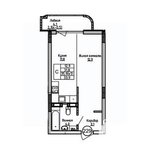 Студия квартира, вторичка, 34м2, 3/9 этаж
