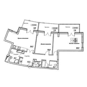 2-к квартира, вторичка, 97м2, 5/7 этаж