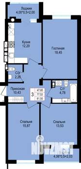 3-к квартира, вторичка, 82м2, 3/8 этаж