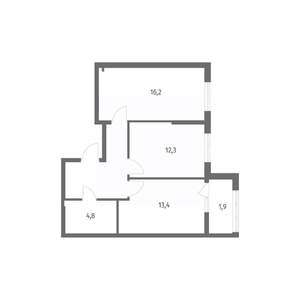 2-к квартира, строящийся дом, 58м2, 4/8 этаж