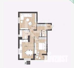 2-к квартира, вторичка, 64м2, 4/9 этаж