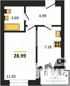 1-к квартира, вторичка, 29м2, 9/9 этаж