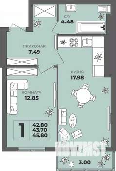 1-к квартира, вторичка, 44м2, 3/8 этаж