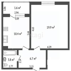 1-к квартира, вторичка, 41м2, 2/8 этаж