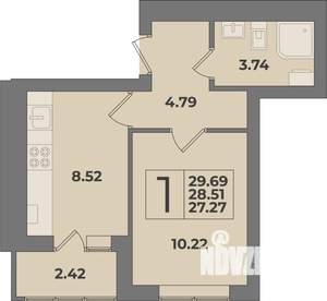 1-к квартира, строящийся дом, 30м2, 4/9 этаж