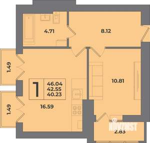 1-к квартира, вторичка, 46м2, 8/8 этаж