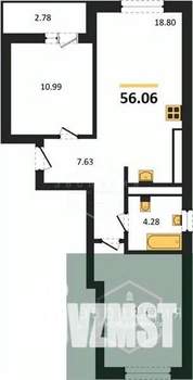 2-к квартира, вторичка, 56м2, 7/9 этаж