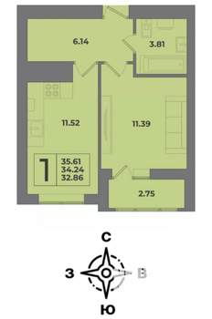 1-к квартира, вторичка, 36м2, 2/8 этаж