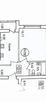 1-к квартира, вторичка, 34м2, 7/9 этаж