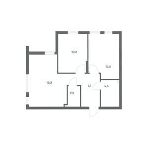 2-к квартира, строящийся дом, 52м2, 2/18 этаж