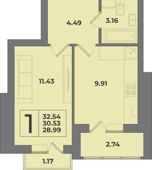 1-к квартира, вторичка, 33м2, 9/9 этаж