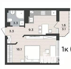 1-к квартира, вторичка, 34м2, 4/9 этаж