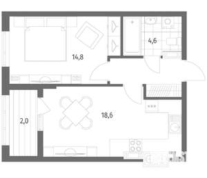 1-к квартира, вторичка, 45м2, 2/8 этаж