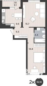 2-к квартира, вторичка, 53м2, 5/9 этаж