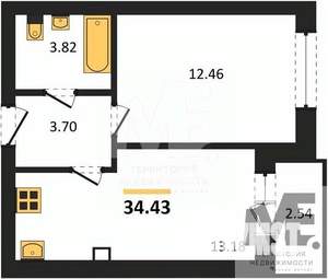 1-к квартира, вторичка, 34м2, 4/9 этаж