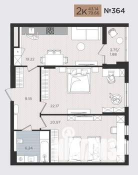 2-к квартира, строящийся дом, 80м2, 6/10 этаж