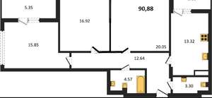 3-к квартира, вторичка, 91м2, 2/10 этаж