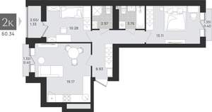 2-к квартира, вторичка, 60м2, 9/9 этаж