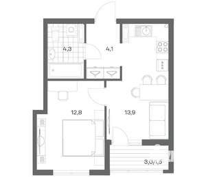 1-к квартира, строящийся дом, 37м2, 5/18 этаж