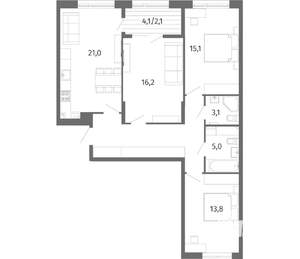 3-к квартира, строящийся дом, 92м2, 2/13 этаж