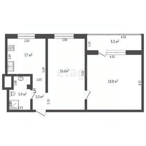 2-к квартира, вторичка, 55м2, 9/9 этаж