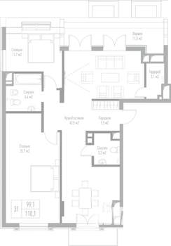 2-к квартира, вторичка, 110м2, 8/8 этаж