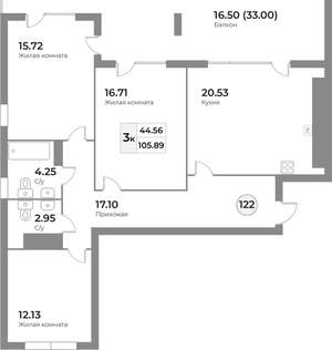 3-к квартира, вторичка, 106м2, 2/7 этаж