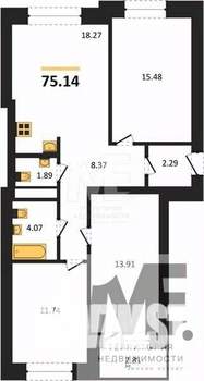3-к квартира, вторичка, 75м2, 1/9 этаж