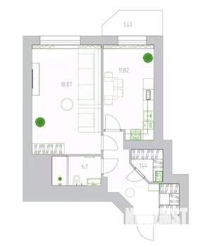 1-к квартира, вторичка, 48м2, 4/12 этаж