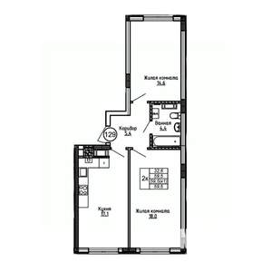 2-к квартира, вторичка, 60м2, 1/9 этаж