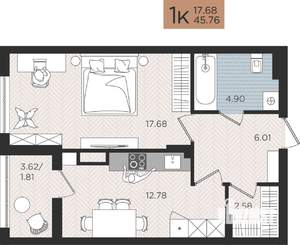 1-к квартира, вторичка, 46м2, 10/10 этаж