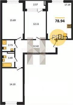 2-к квартира, вторичка, 64м2, 6/9 этаж