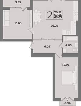 2-к квартира, вторичка, 71м2, 9/9 этаж