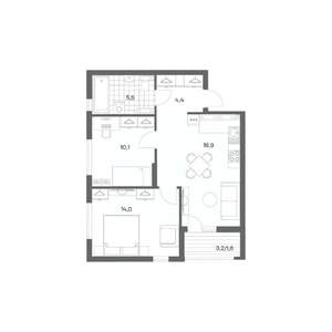 2-к квартира, строящийся дом, 55м2, 12/18 этаж