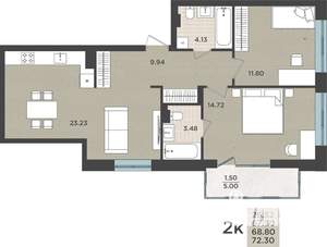 2-к квартира, сданный дом, 69м2, 2/8 этаж