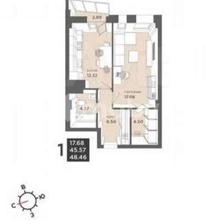 1-к квартира, вторичка, 49м2, 6/25 этаж
