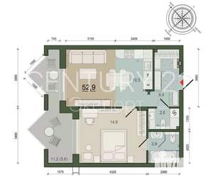 1-к квартира, вторичка, 53м2, 4/11 этаж