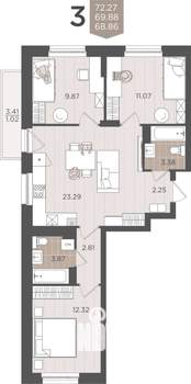 3-к квартира, вторичка, 70м2, 8/9 этаж