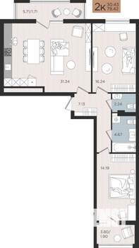 2-к квартира, строящийся дом, 79м2, 8/10 этаж