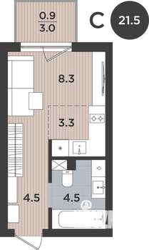 1-к квартира, вторичка, 22м2, 1/9 этаж