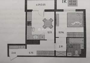 1-к квартира, вторичка, 43м2, 3/9 этаж