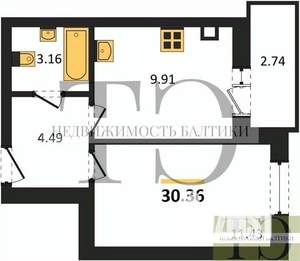 1-к квартира, вторичка, 30м2, 6/9 этаж