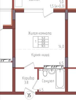 Студия квартира, вторичка, 30м2, 5/9 этаж