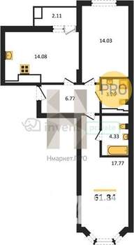 2-к квартира, вторичка, 62м2, 2/9 этаж